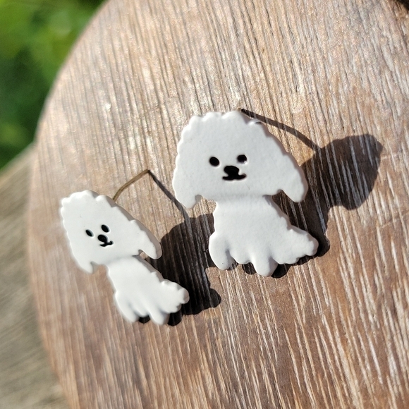 Maltese Pup Stud Earrings, bichon, poodle, white dog - Picture 6 of 8